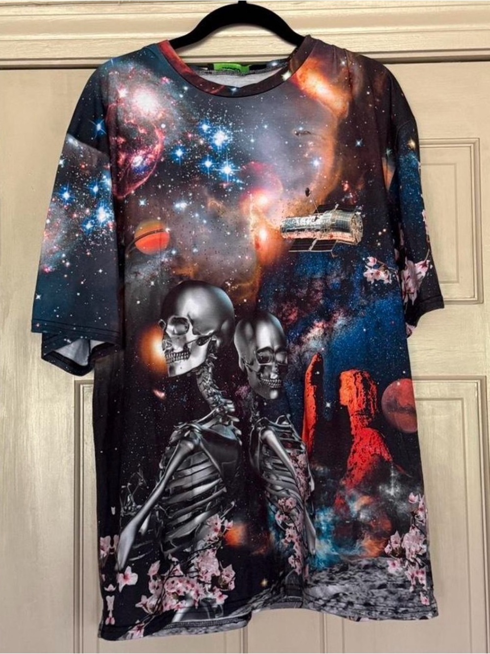 Jaded London Black Multicolor Galaxy Skull Short Sleeve Tee